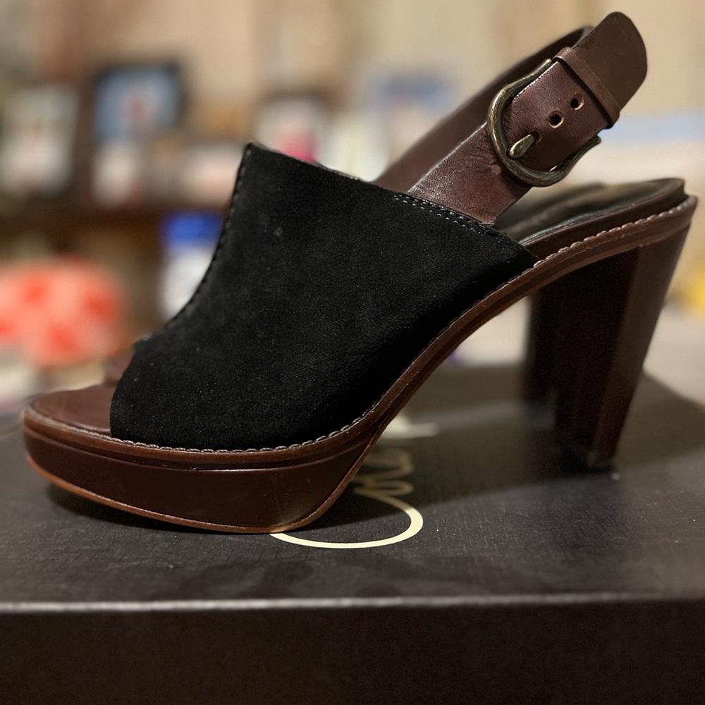 Cole Haan sling back with buckle suede heels black/brown SZ 9.5
